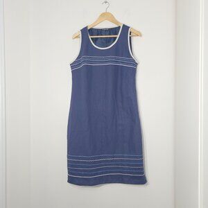 E And Lisa Navy Blue Cotton Linen Blend Zip Side Sleeveless Scoop Neck Dress 5